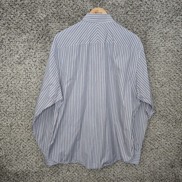 Johnston & Murphy Shirt Mens Large Blue Button Up Tailored Fit Striped Cotton - Picture 7 of 7